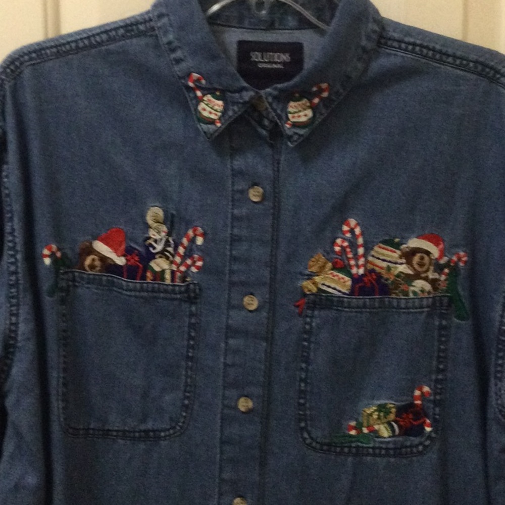 Embroidered Christmas Denim Shirt